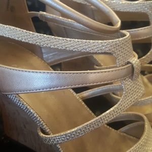 Sale! Aerosoles Gold Strappy Cork Wedges